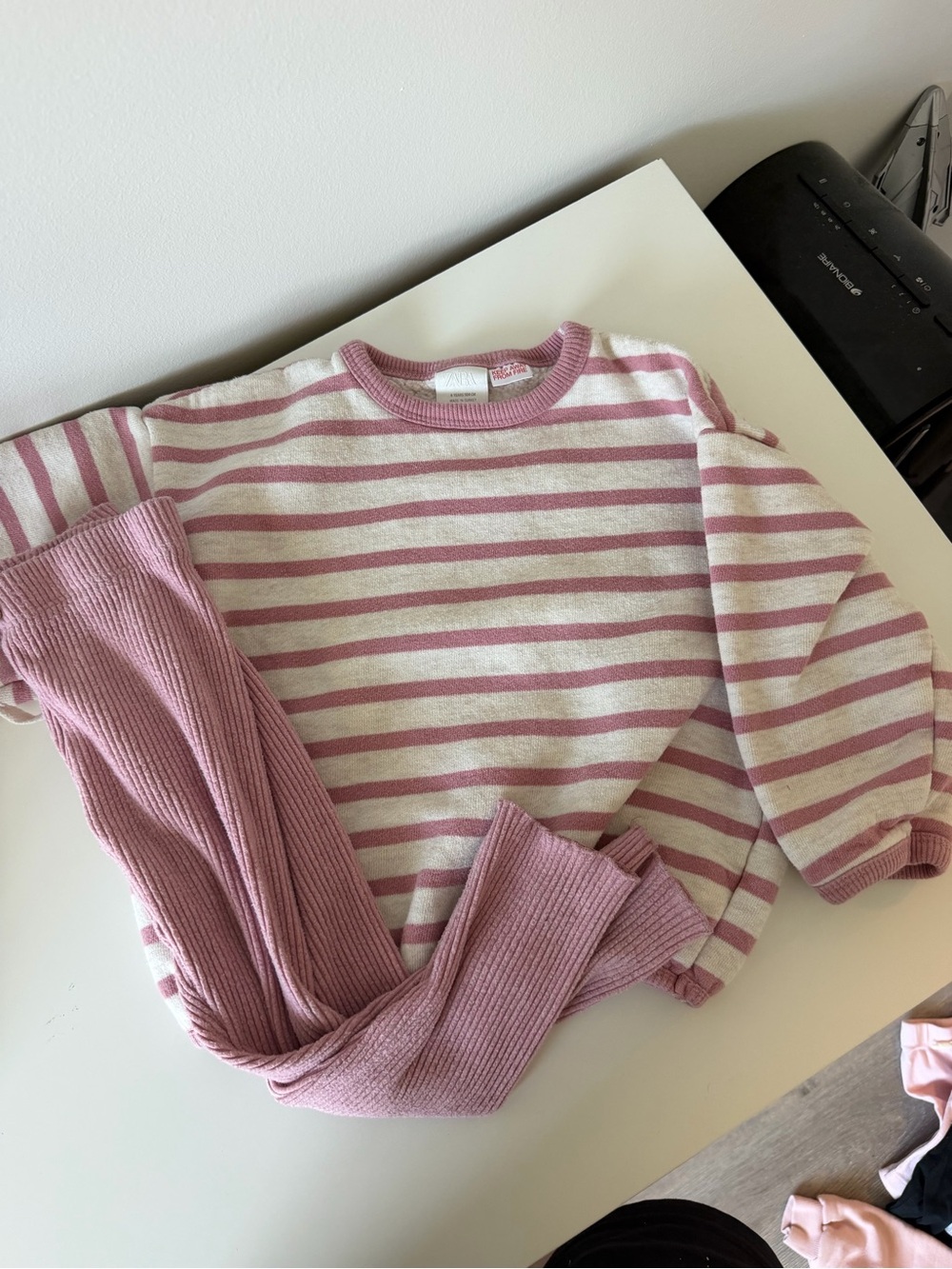 Zara Pink and White Striped Knit Kids Matching Set